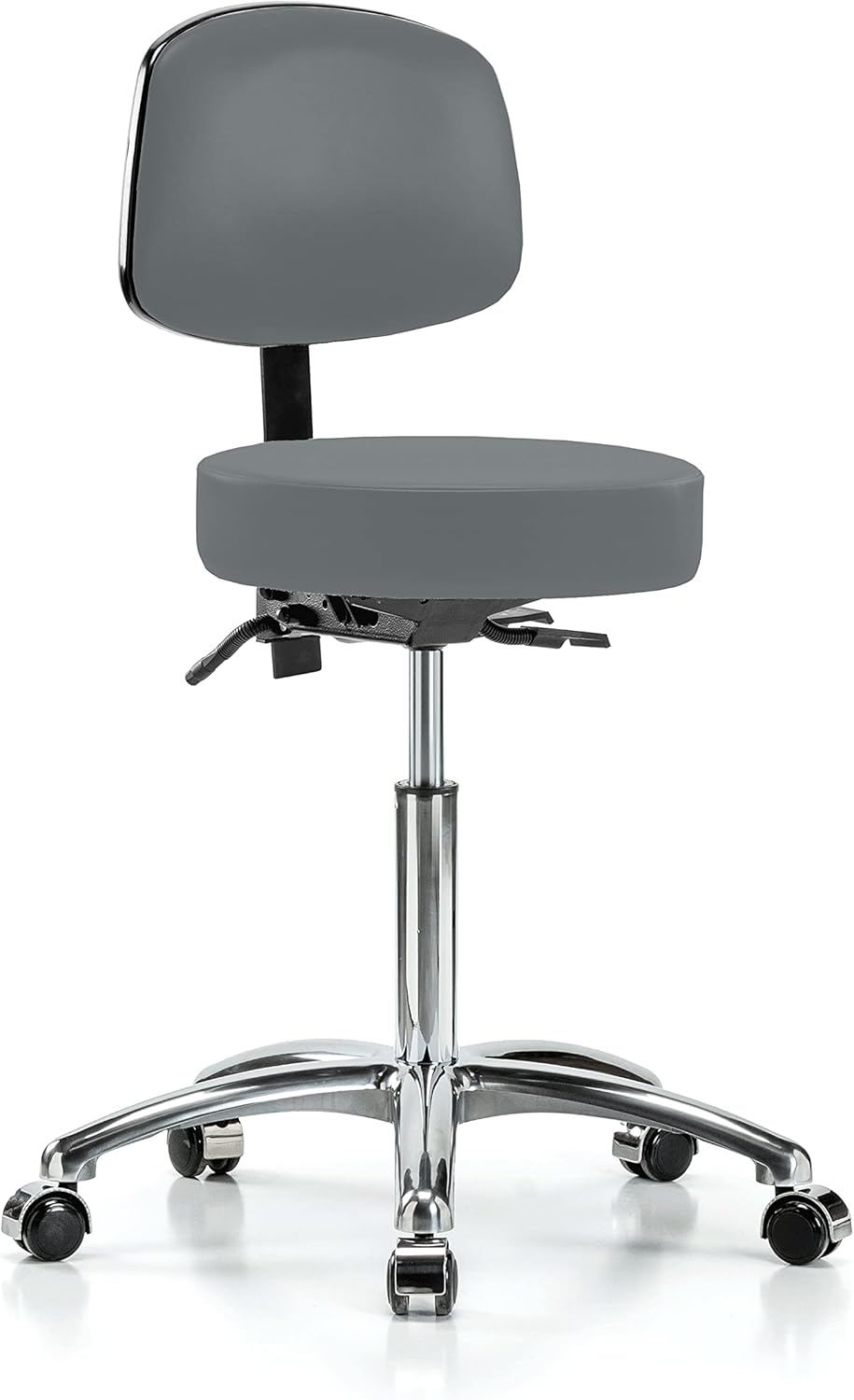 Chrome Rolling Height Adjustable Doctor's Stool with Back and Footring U507