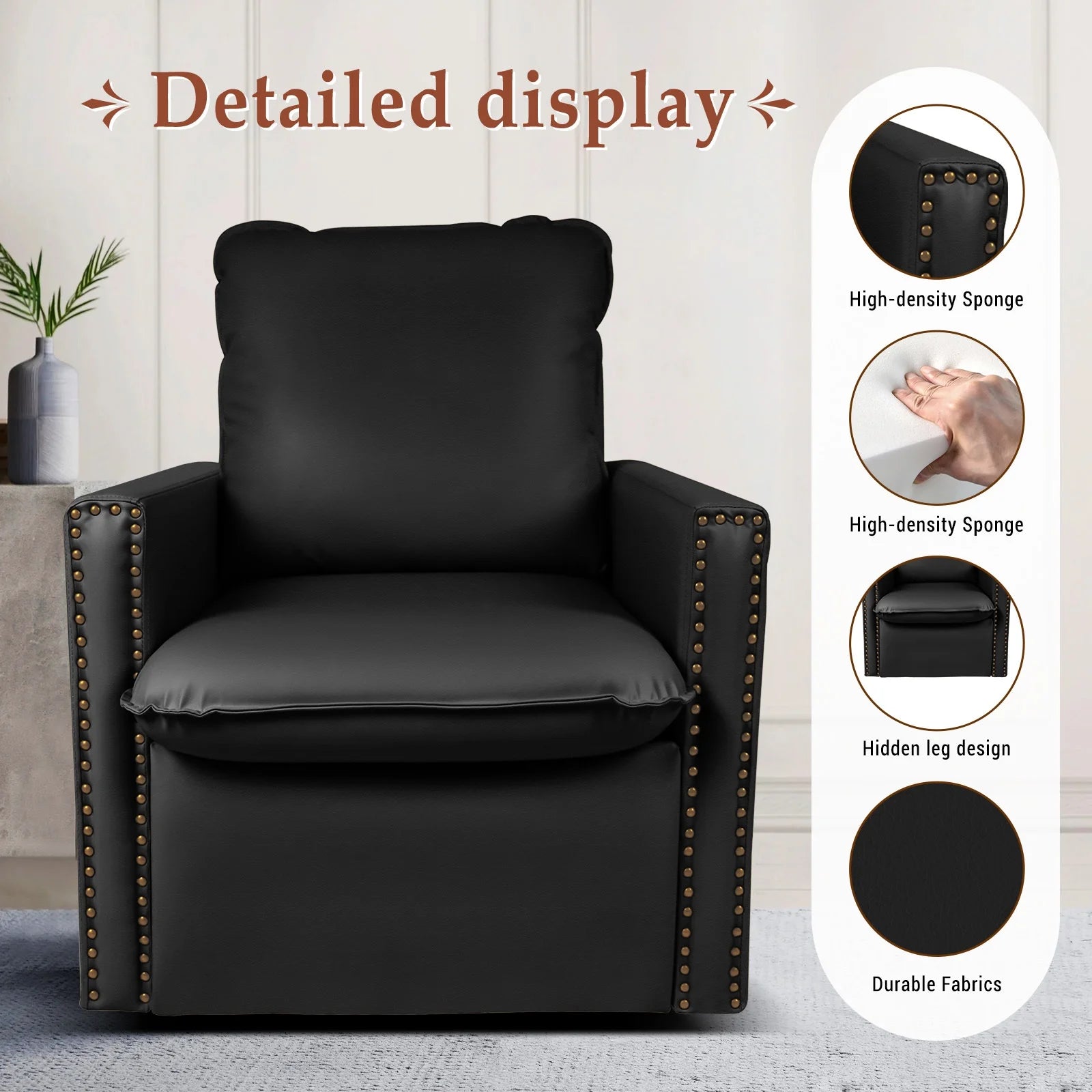 Black Faux Leather Swivel Accent Chair I813187