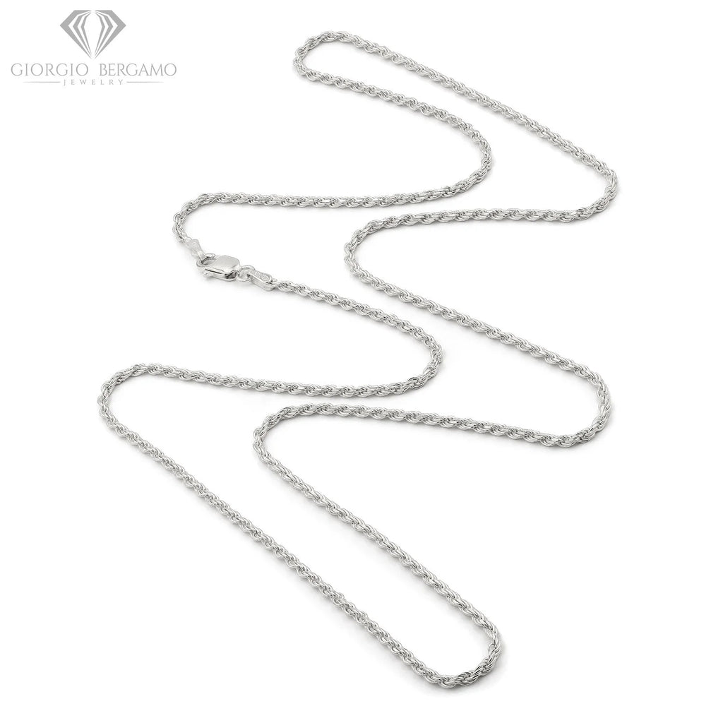 925 Italian Sterling Silver 2mm Solid Rope Diamond Cut Chain Necklace R145752