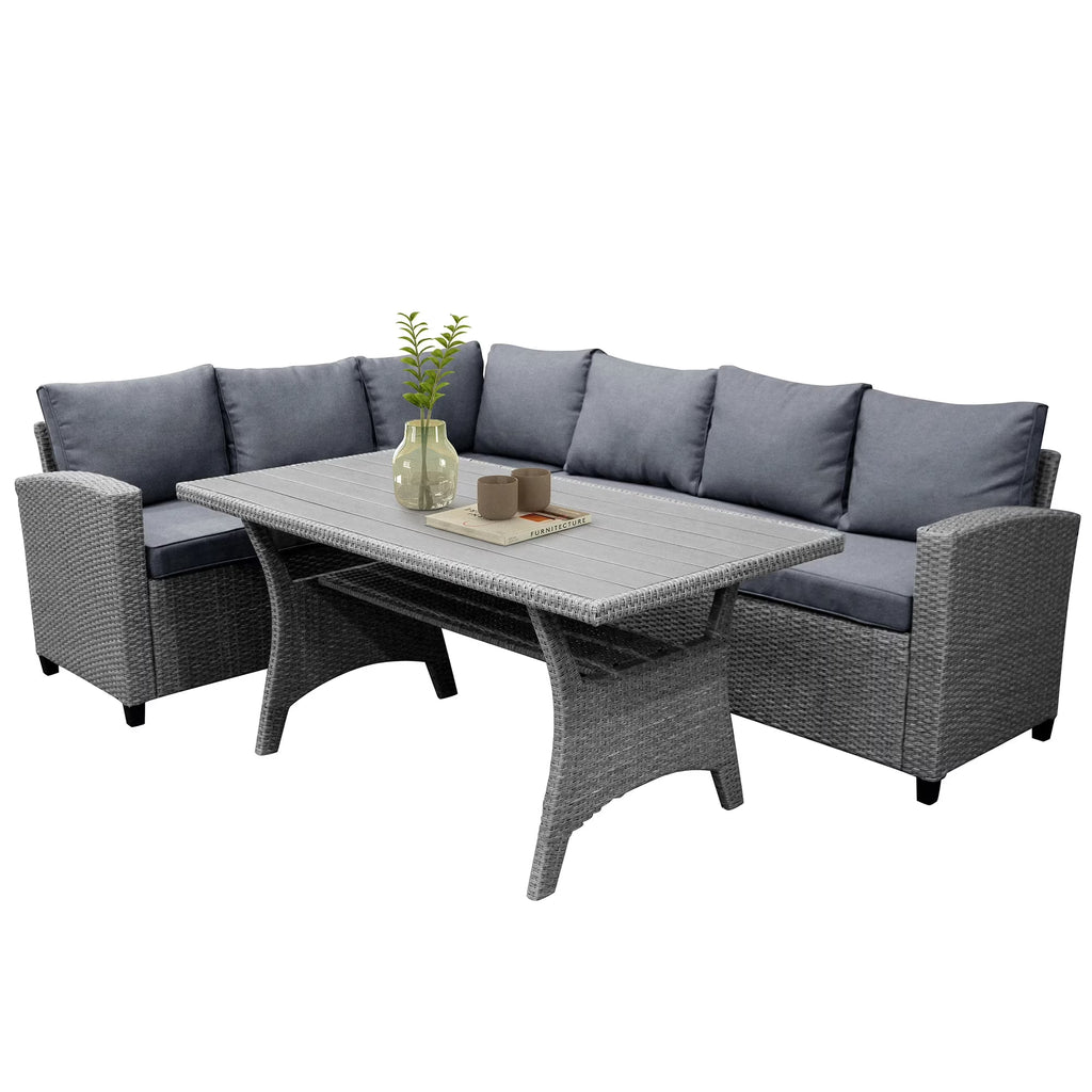 PE Rattan Wicker Sectional Sofa Set with Table W54887