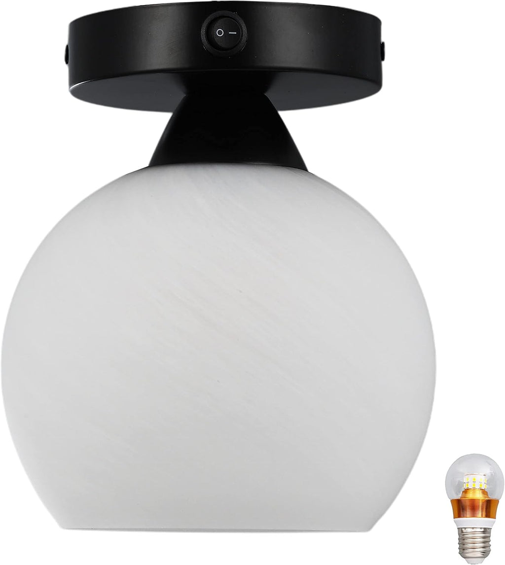 12V LED Pendant Light Fixture with On&Off Switch, Alabaster Sphere Glass Lens T5345