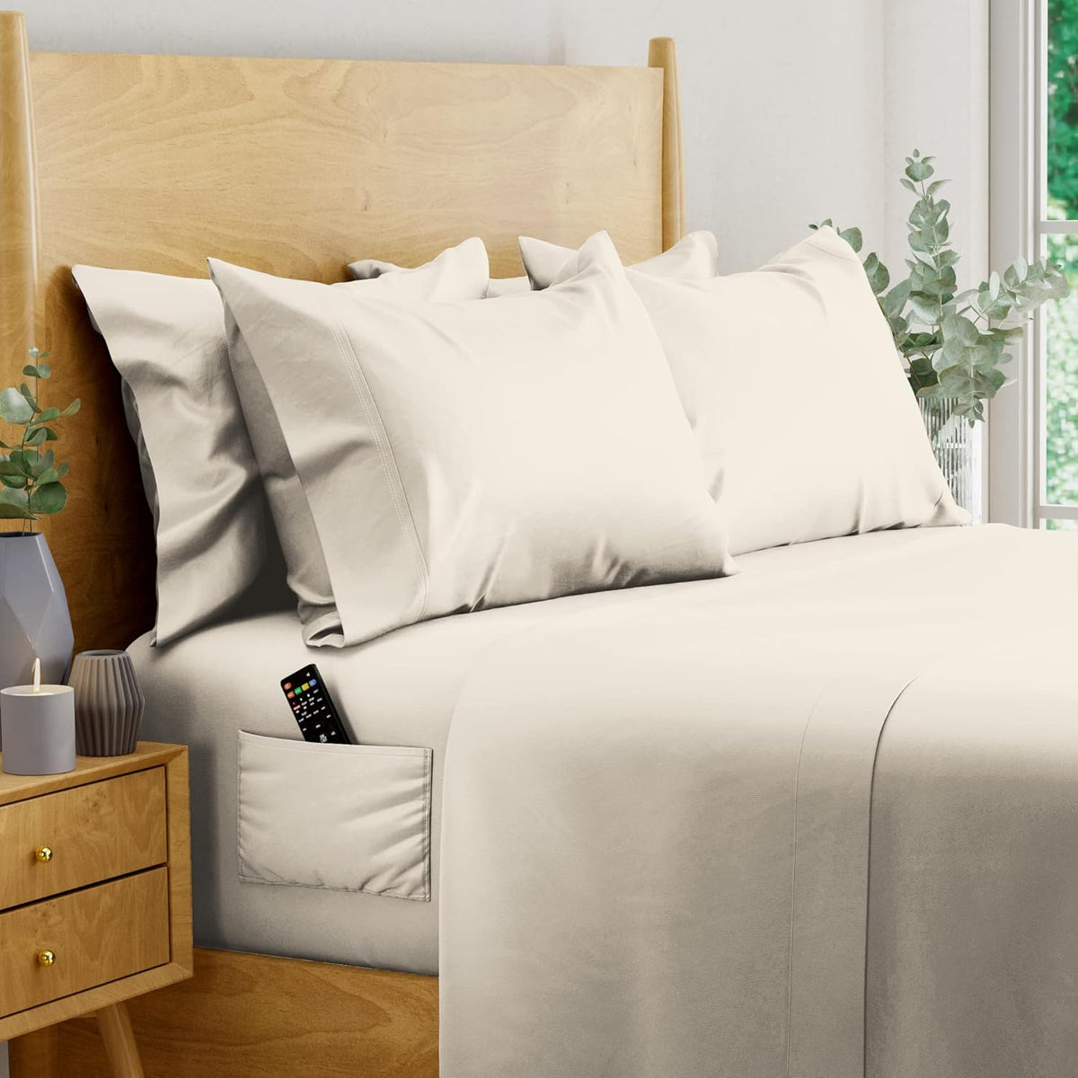 Ivory 6 pcs Queen Eucalyptus Lyocell Sheet Set with 2 Side Pockets B222