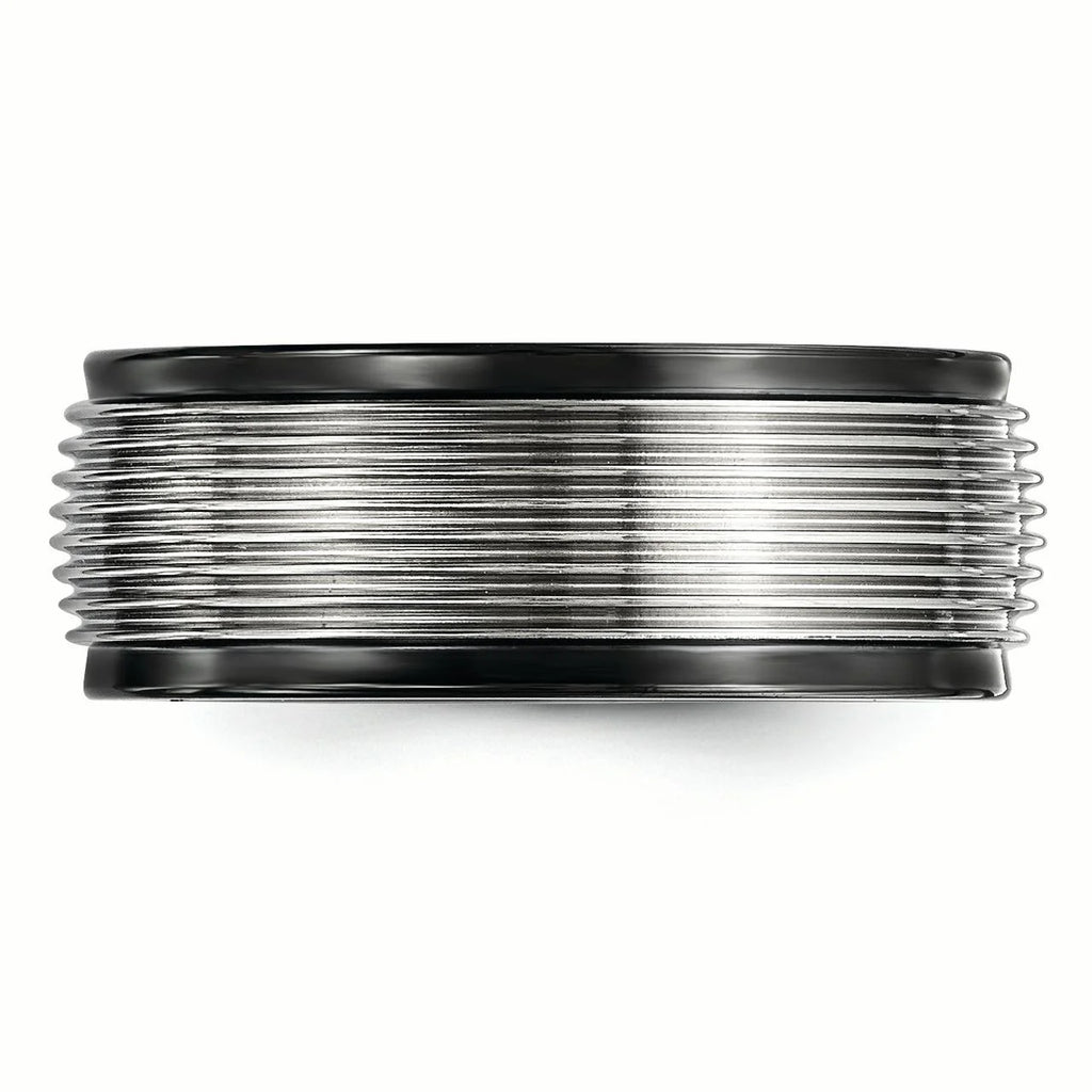 Black Ti & Titanium Polished Grooved Ring V501