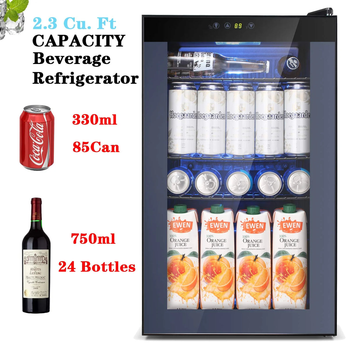 2.3 Cu.ft 85 Can Mini Fridge with LCD Temperature Control E844305