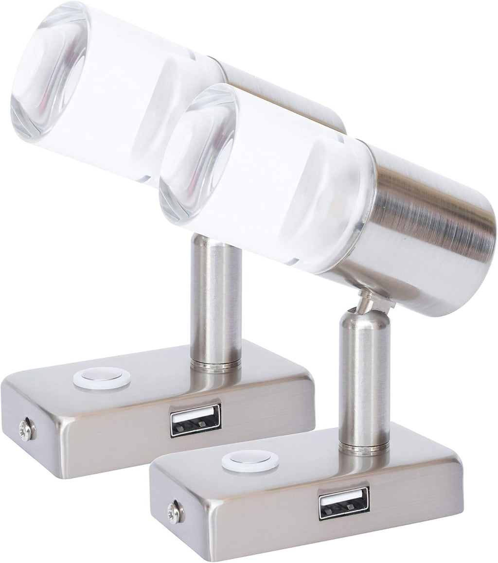 12V LED RV Interior Reading Light 3W with USB Port Dimmable Touch Switch Warm Two Pack I9968