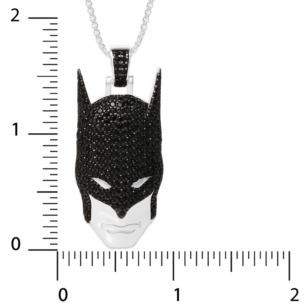 Batman Pendant Necklace, Sterling Silver and Black CZ, 24" R197