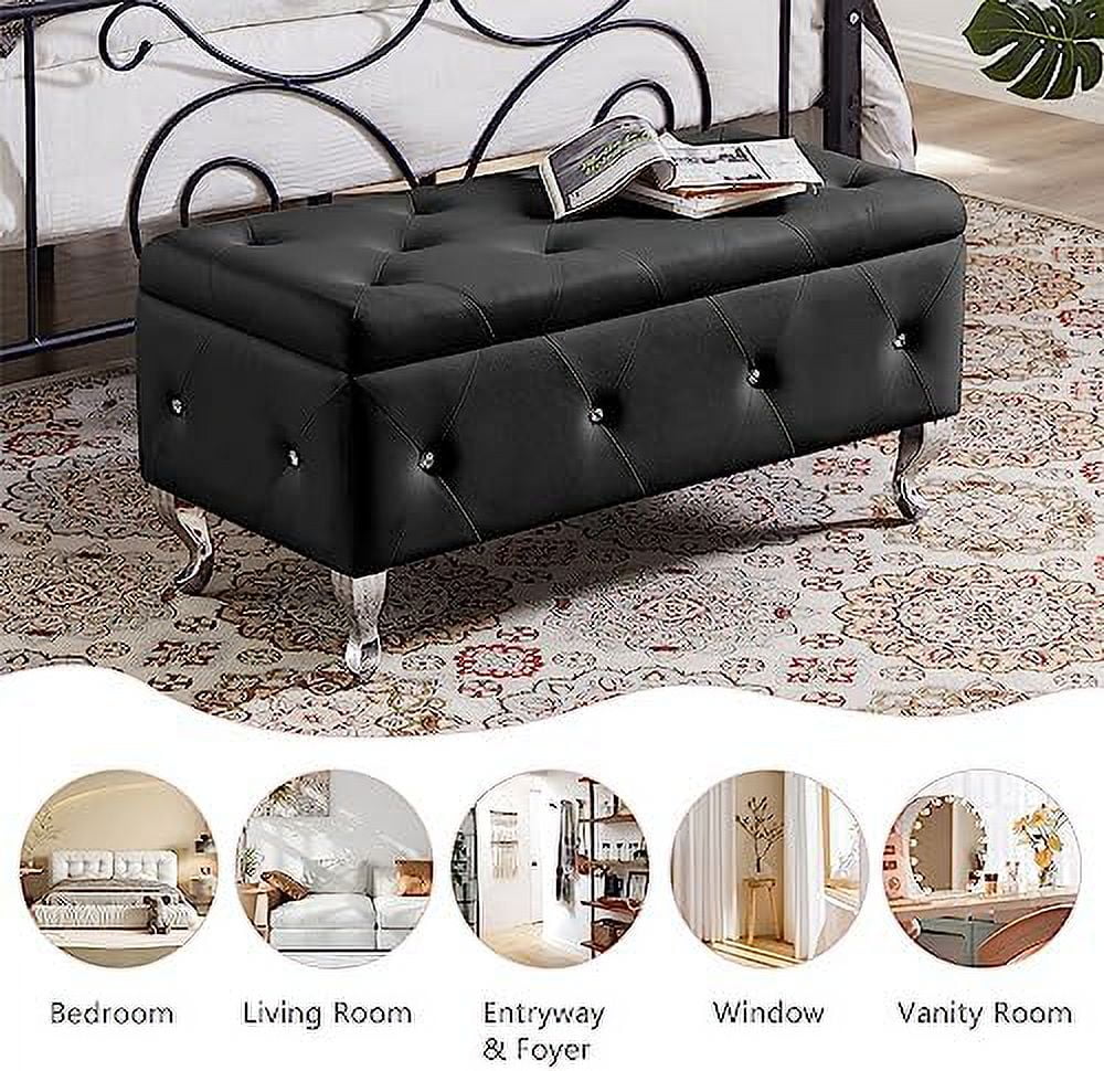 Grey Velvet Ottoman Bench with Metal Legs H997397