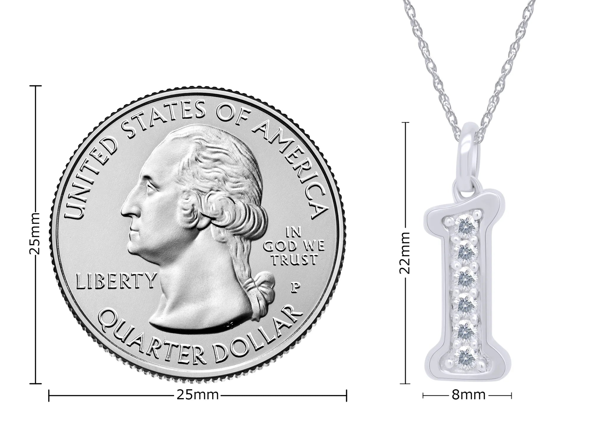 1/5 Ct Round Cut Moissanite Initial "I" Pendant Necklace in 14k White Gold Over Sterling Silver 18" Chain P538636