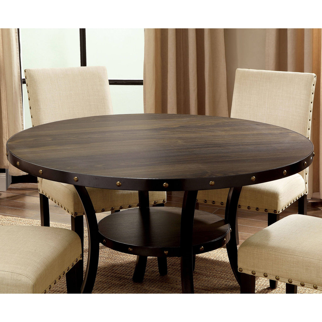 Walnut-Finished Wood/Veneer 48-Inch Round Industrial Dining Table X902652