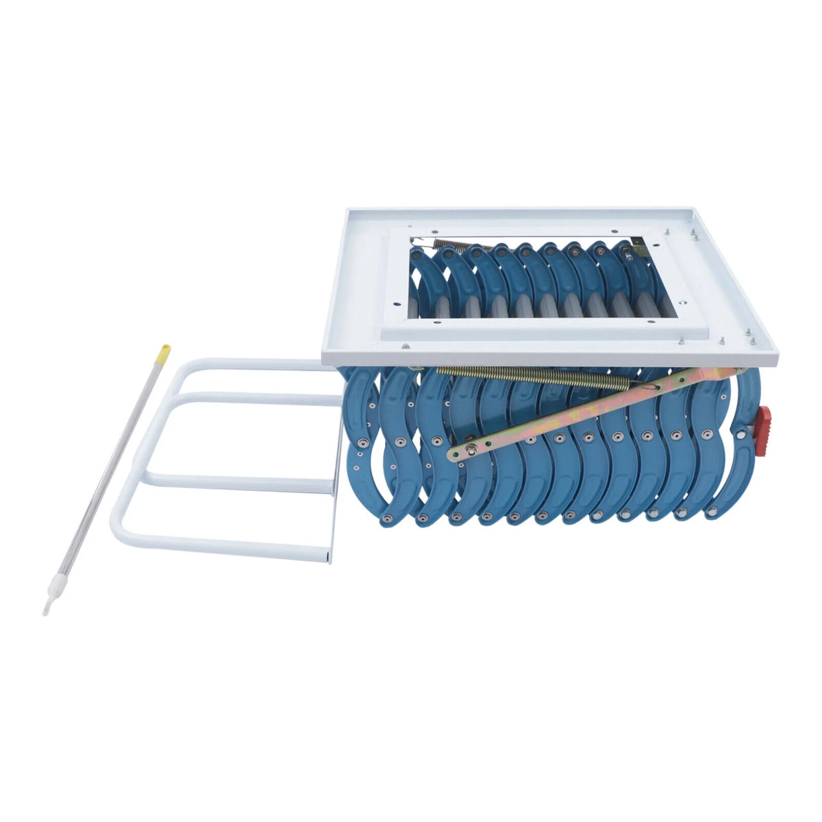 Telescopic Pulldown Attic Ladder with Armrests, 12-Steps Wall-Mounted Retractable Folding Stairs V48436