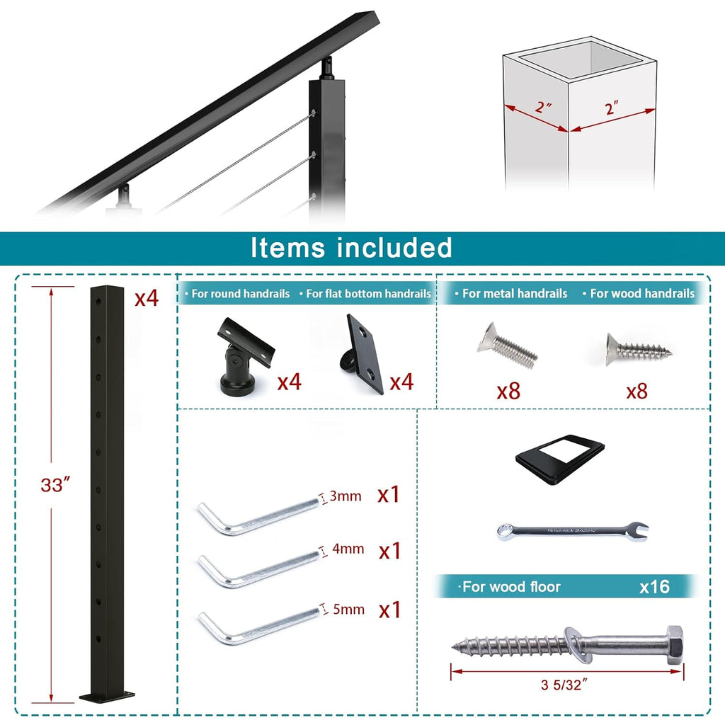 Black 30 Degree Stainless Steel Cable Railing Post U192158
