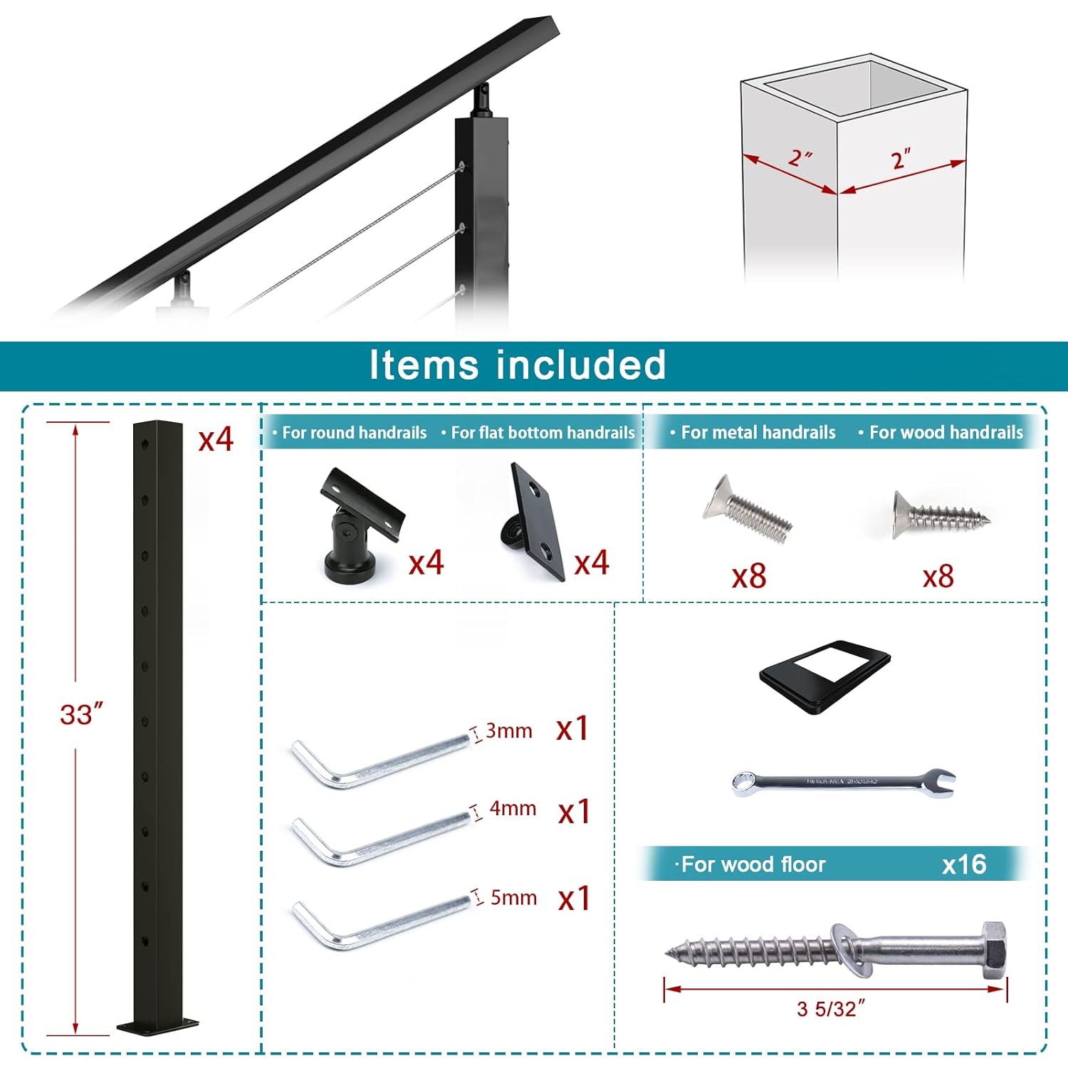 Black 30 Degree Stainless Steel Cable Railing Post U192158