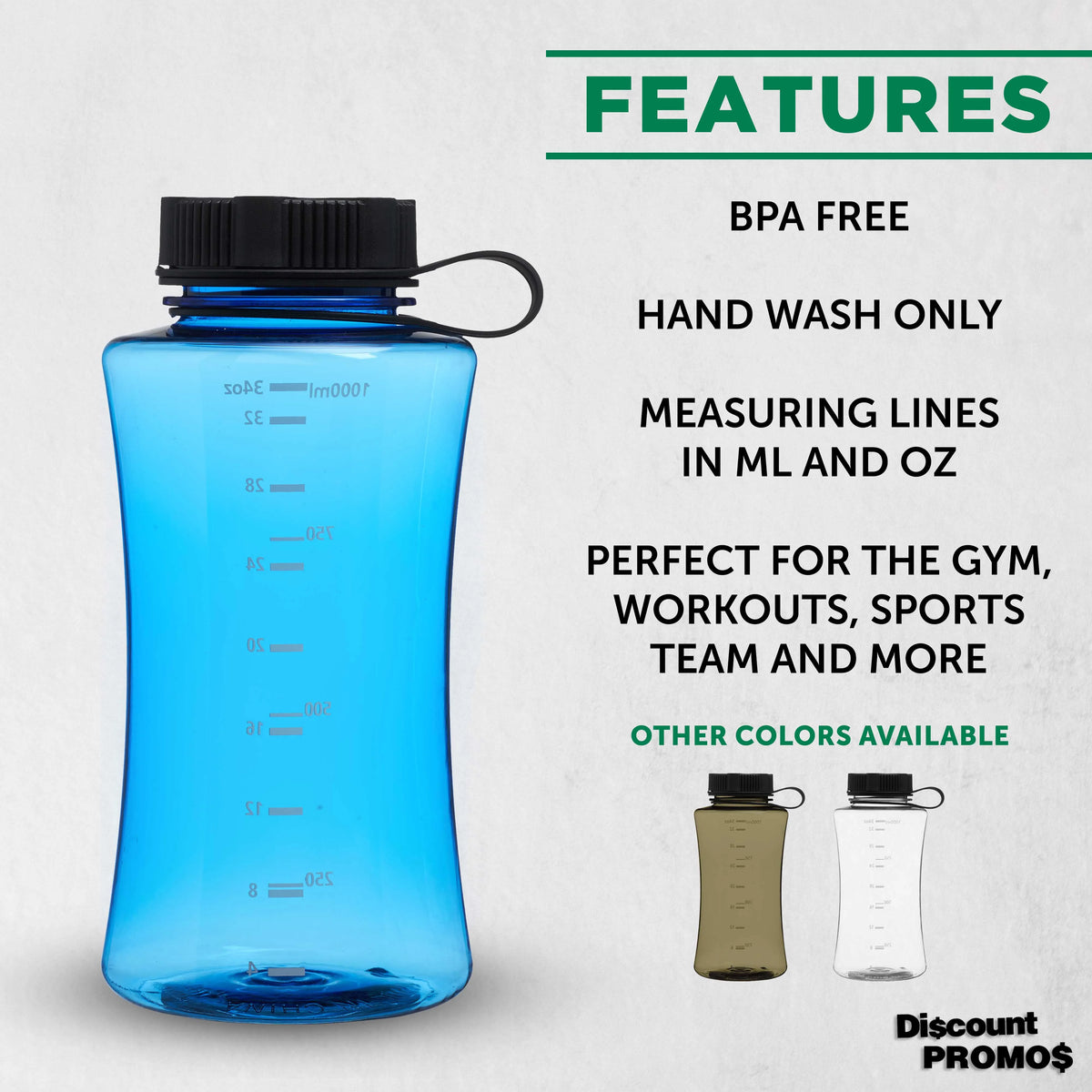 Blue 34 oz Plastic Sports Bottles Set of 6 N46324