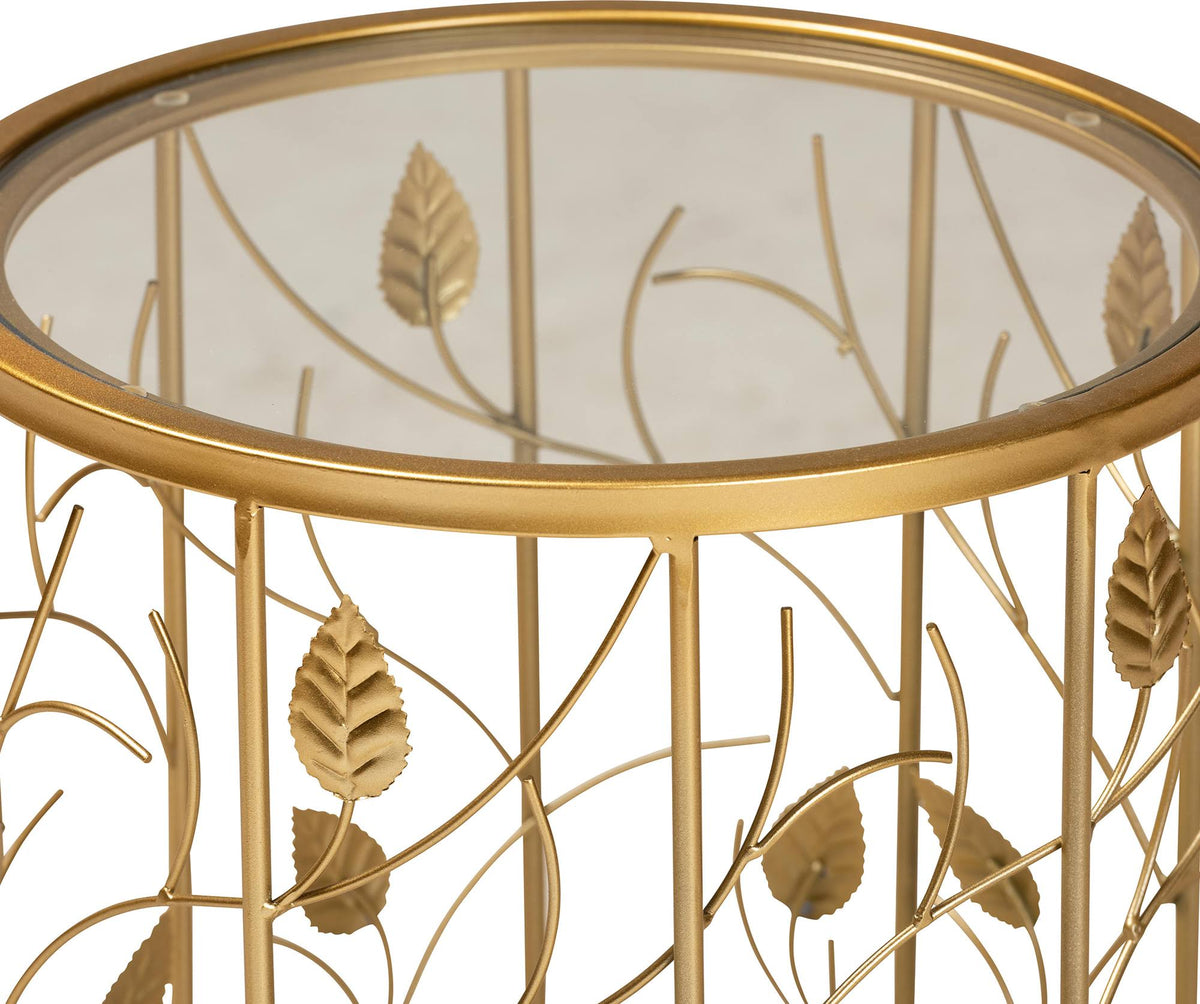 Gold Metal and Glass Leaf Accent End Table P949063