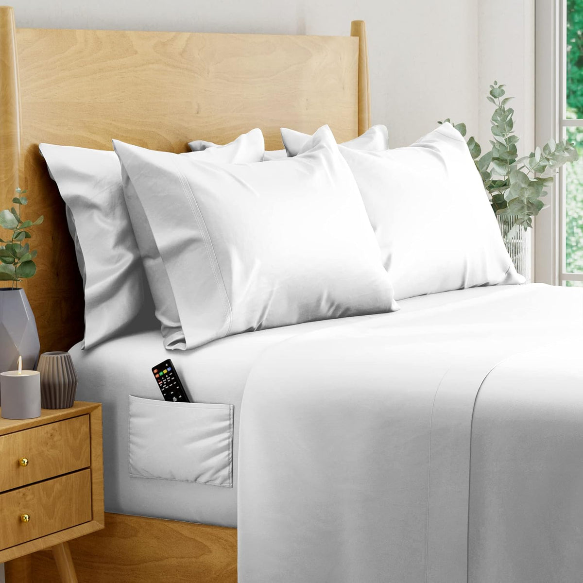 Ivory 6 pcs Queen Eucalyptus Lyocell Sheet Set with 2 Side Pockets B222
