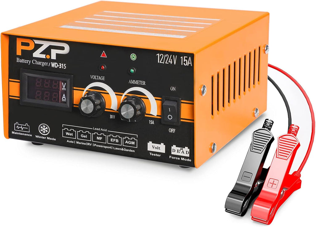 24v/12v 15-Amp Automotive Car Battery Fast Trickle Charger and Maintainer H9957