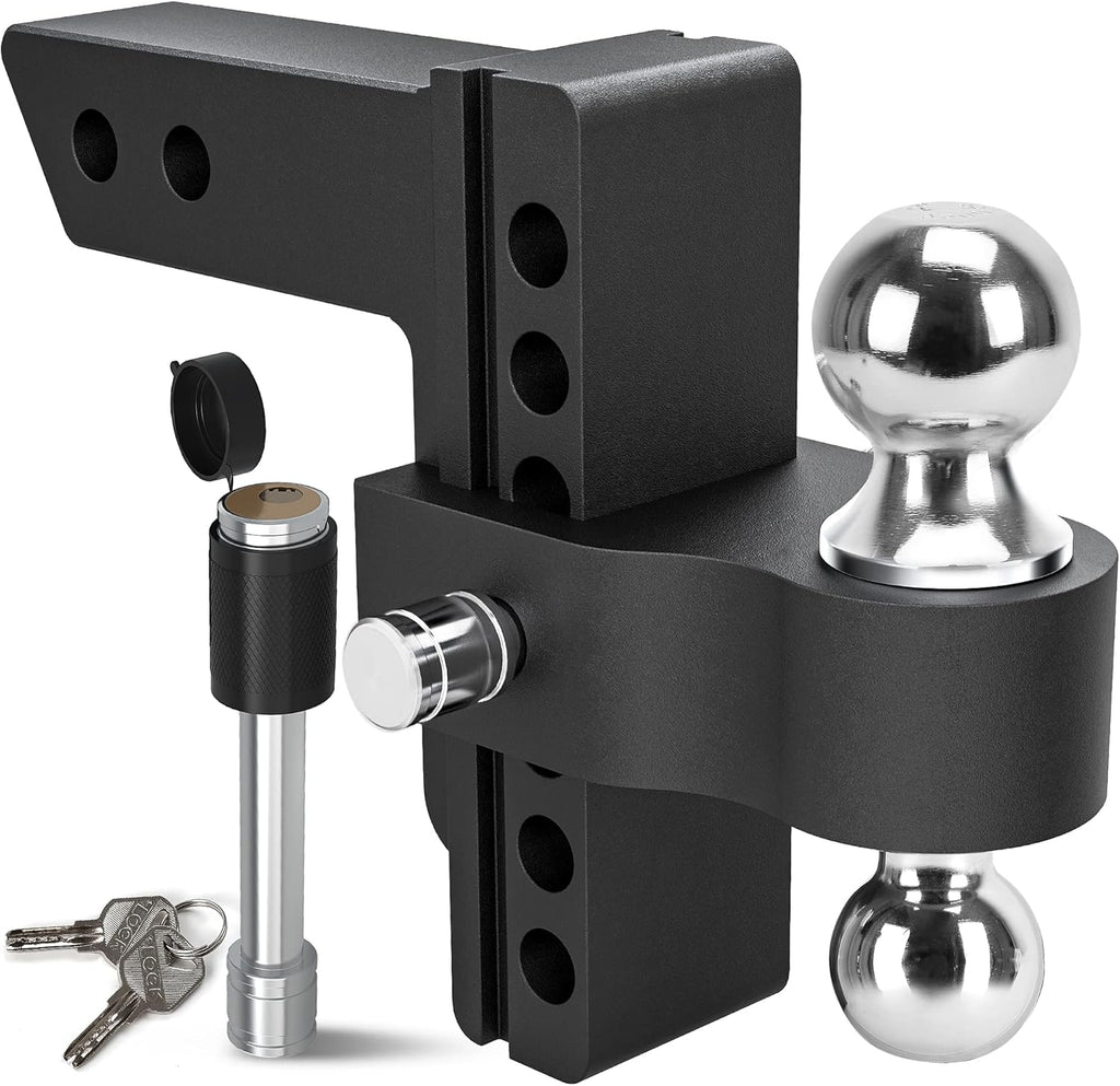 Adjustable Trailer Hitch Ball Mount, 2-Inch Receiver, 6-Inch Drop, Forged Aluminum Shank, 2-Inch and 2-5/16-Inch Combo Stainless Steel Tow Balls, Black A900303