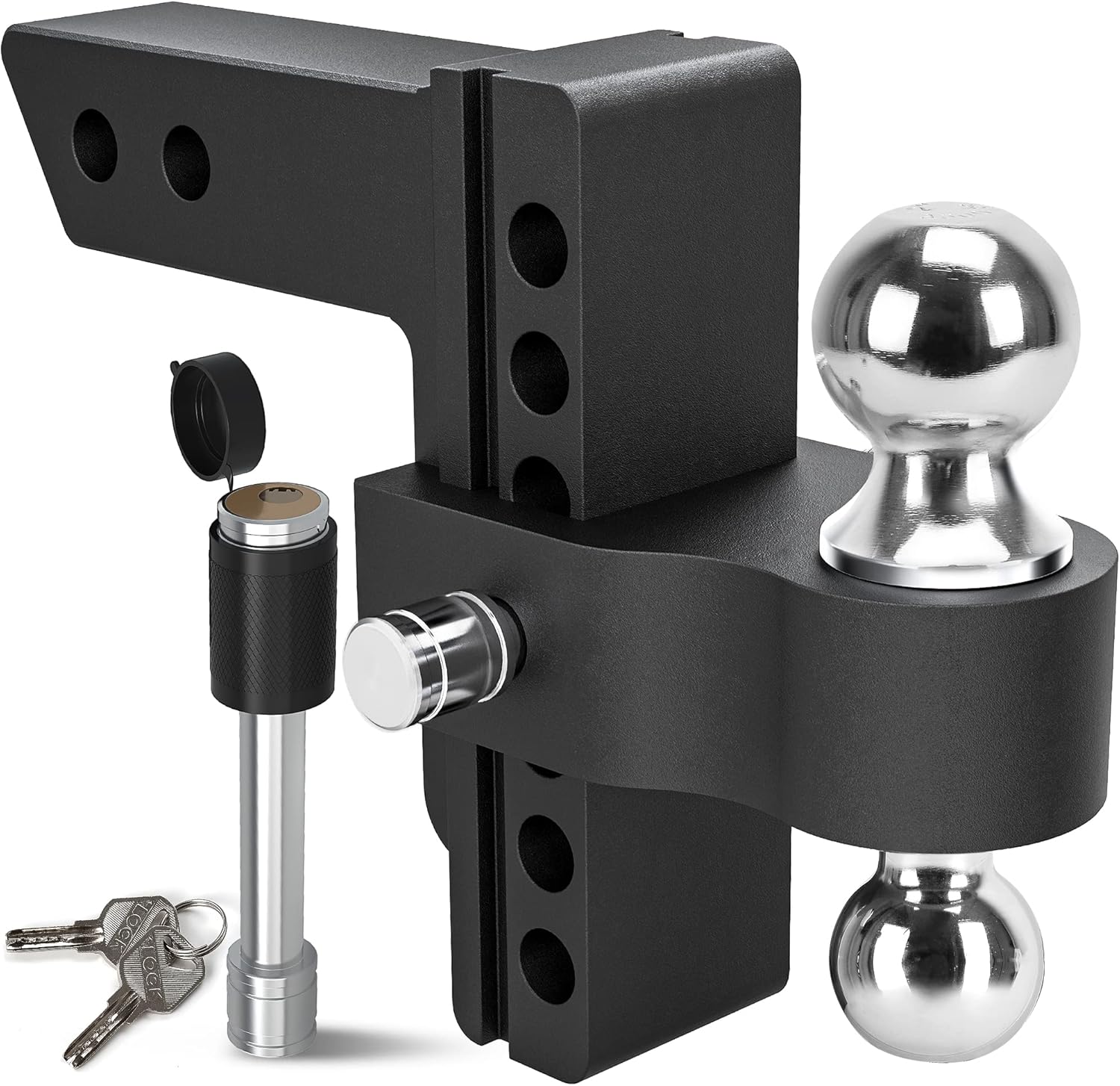 Adjustable Trailer Hitch Ball Mount, 2-Inch Receiver, 6-Inch Drop, Forged Aluminum Shank, 2-Inch and 2-5/16-Inch Combo Stainless Steel Tow Balls, Black A900303