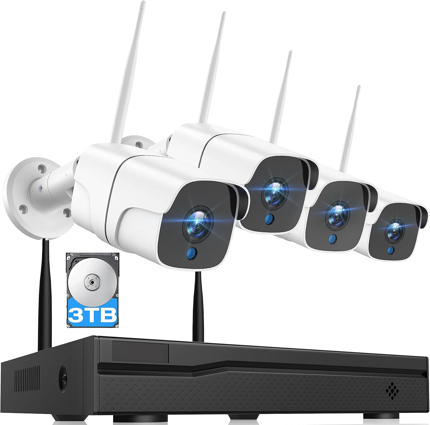 Wireless Security Camera System 3TB Hard Drive 8CH NVR 4pcs Cameras N877