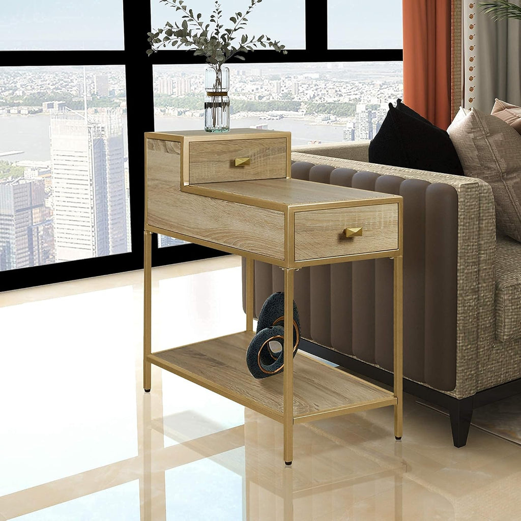 Gray Farmhouse Side Table with Drawer O499695