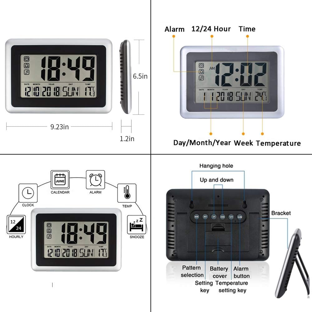 Wall Desk Clock with Indoor Outdoor Temperature Date Calendar F972957