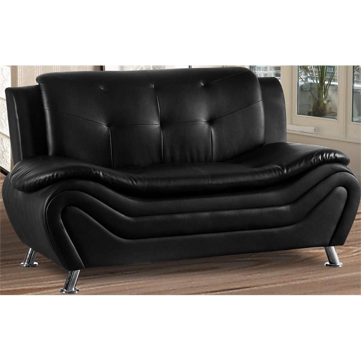 Black Faux Leather Loveseat and Club Chair 2-Piece Set I8748
