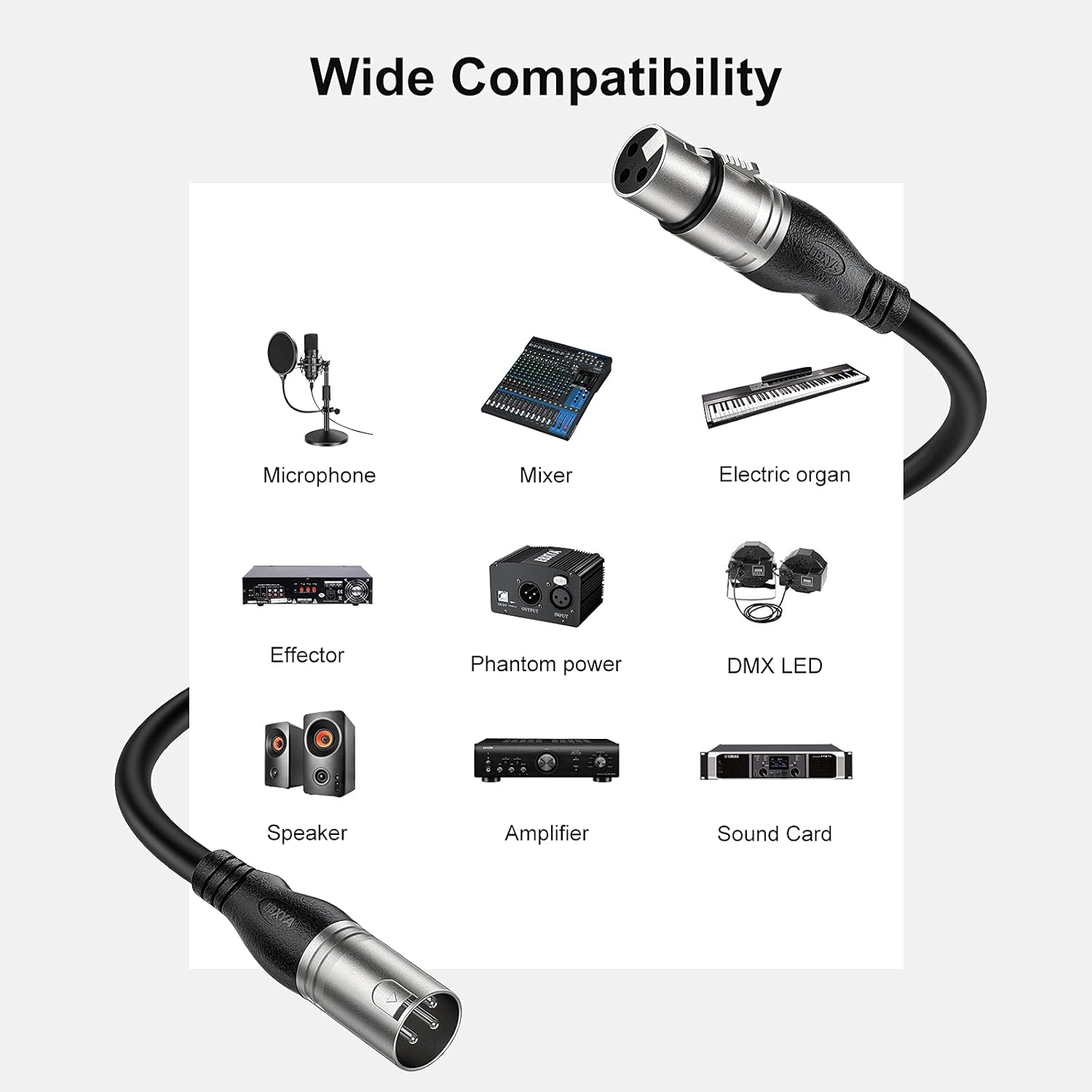 100 Ft XLR Microphone Cable, Black, Pack of 2 U790
