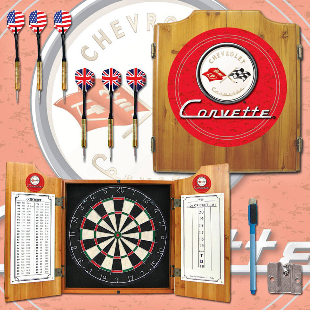 Red Dart Cabinet with Darts and Board P4751