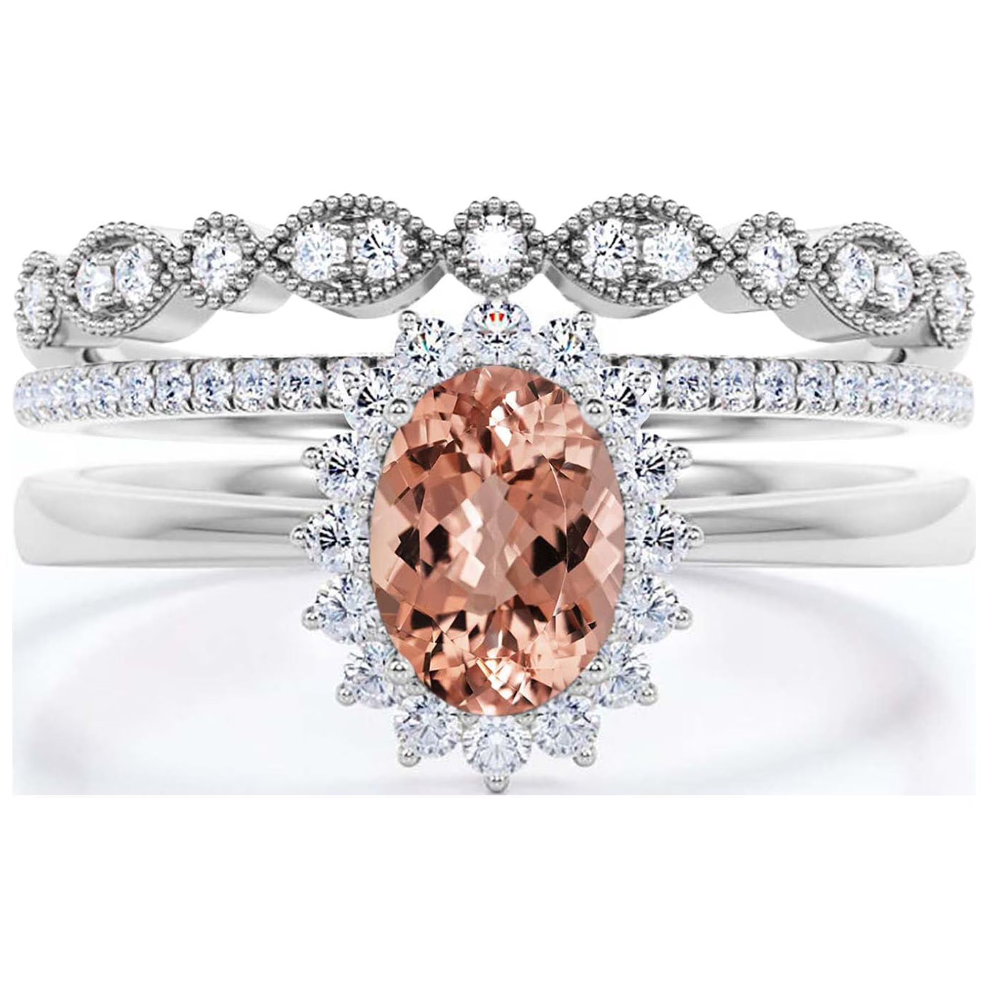 2.50 Carat Oval Cut Morganite And Diamond Moissanite Engagement Ring in 10k Solid White Gold E26293