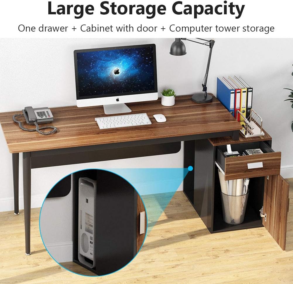 55 inch Computer Desk with Storage Cabinet and Drawer F5011