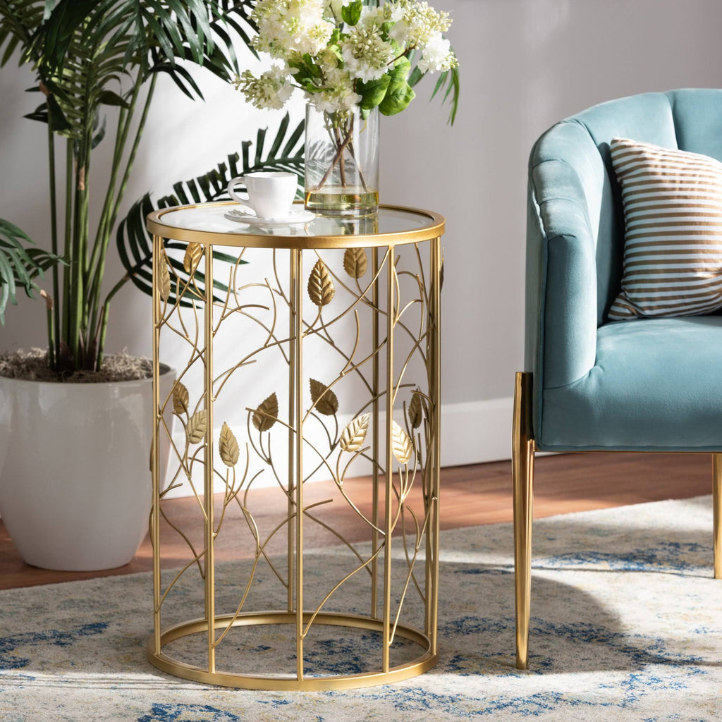 Gold Metal and Glass Leaf Accent End Table P949063