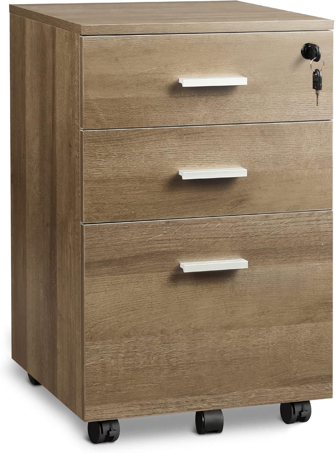 Gray Oak 3 Drawer Mobile File Cabinet B1087