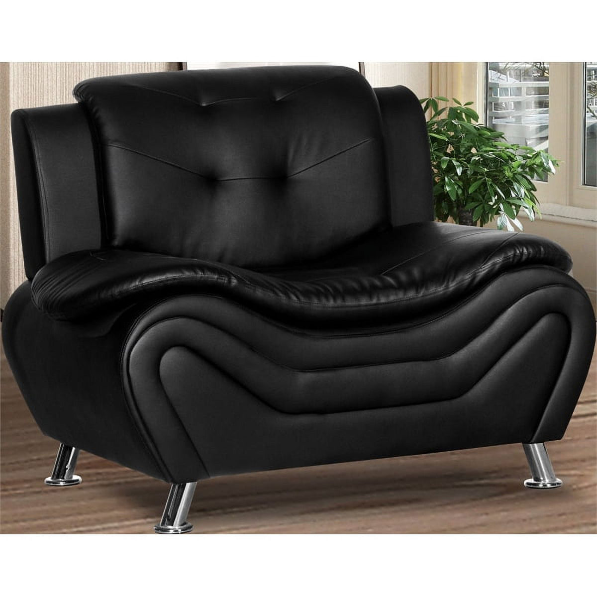 Black Faux Leather Loveseat and Club Chair 2-Piece Set I8748