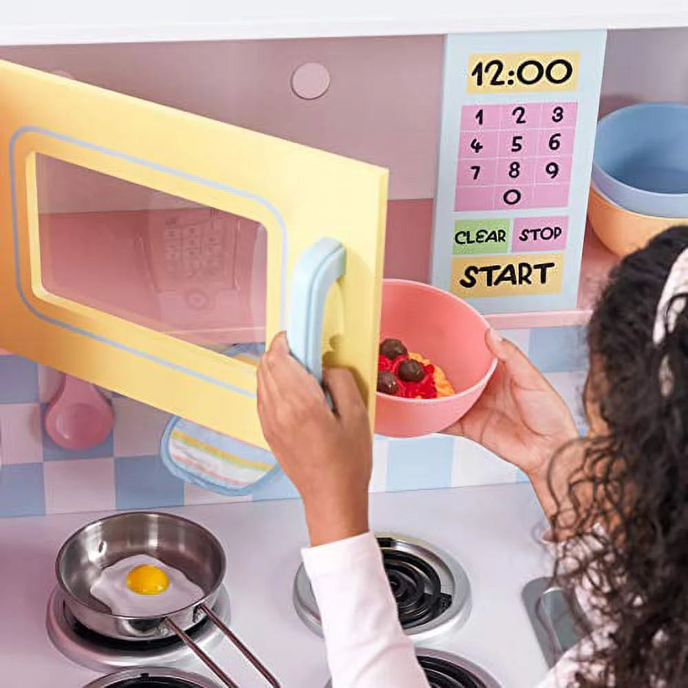 Wooden Pastel Play Kitchen with Turning Knobs and Play Phone Z5512