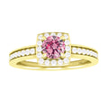 14KT Yellow Gold Pink Moissanite White Diamond Halo Ring S11658