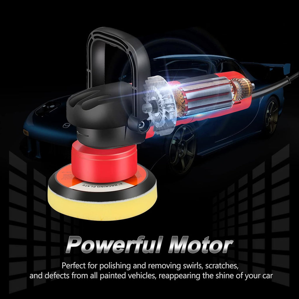 5/6 Dual Action Polisher with 6 Variable Speed, 5” & 6” Foam Pads 4pcs B1637