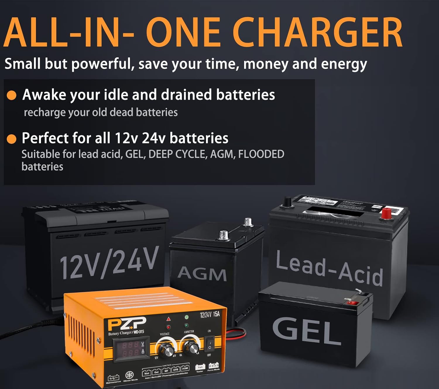 24v/12v 15-Amp Automotive Car Battery Fast Trickle Charger and Maintainer H9957