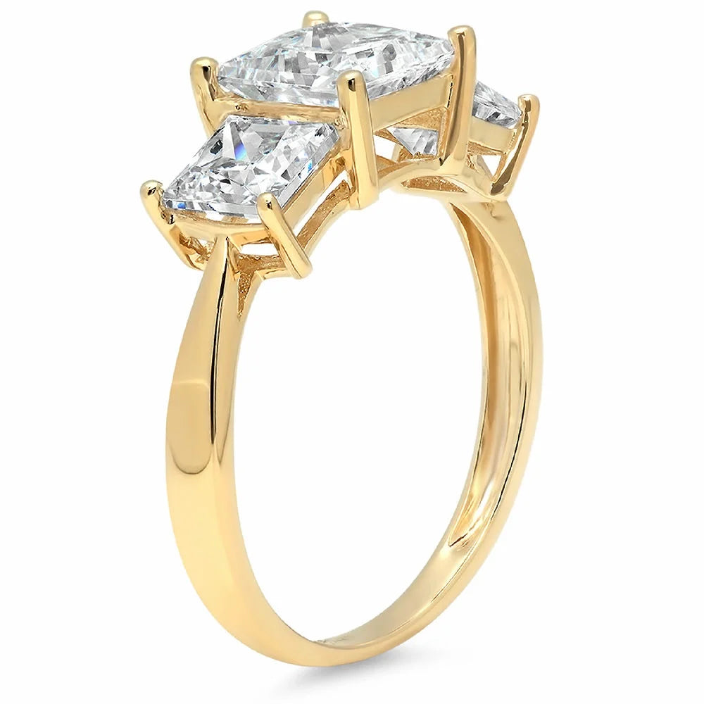 14k Yellow Gold Princess Cut Moissanite 3 Stone Ring Size 6.5 U3075