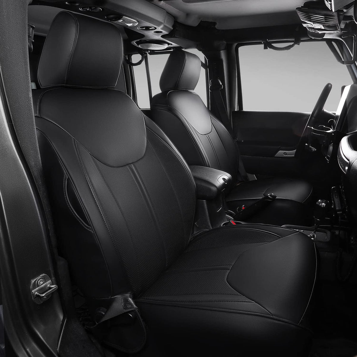 Black PU Leather Seat Covers Full Set for Jeep Wrangler JL 4 Door W7584