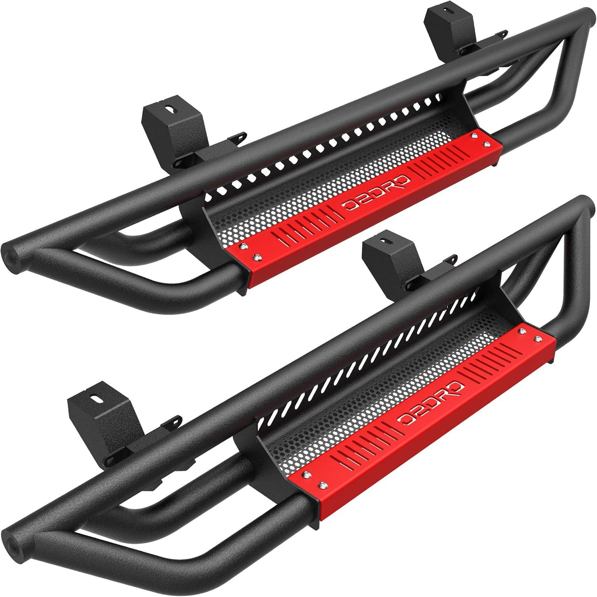 All Steel Drop Side Steps with Red Paintable Step Plates C72807