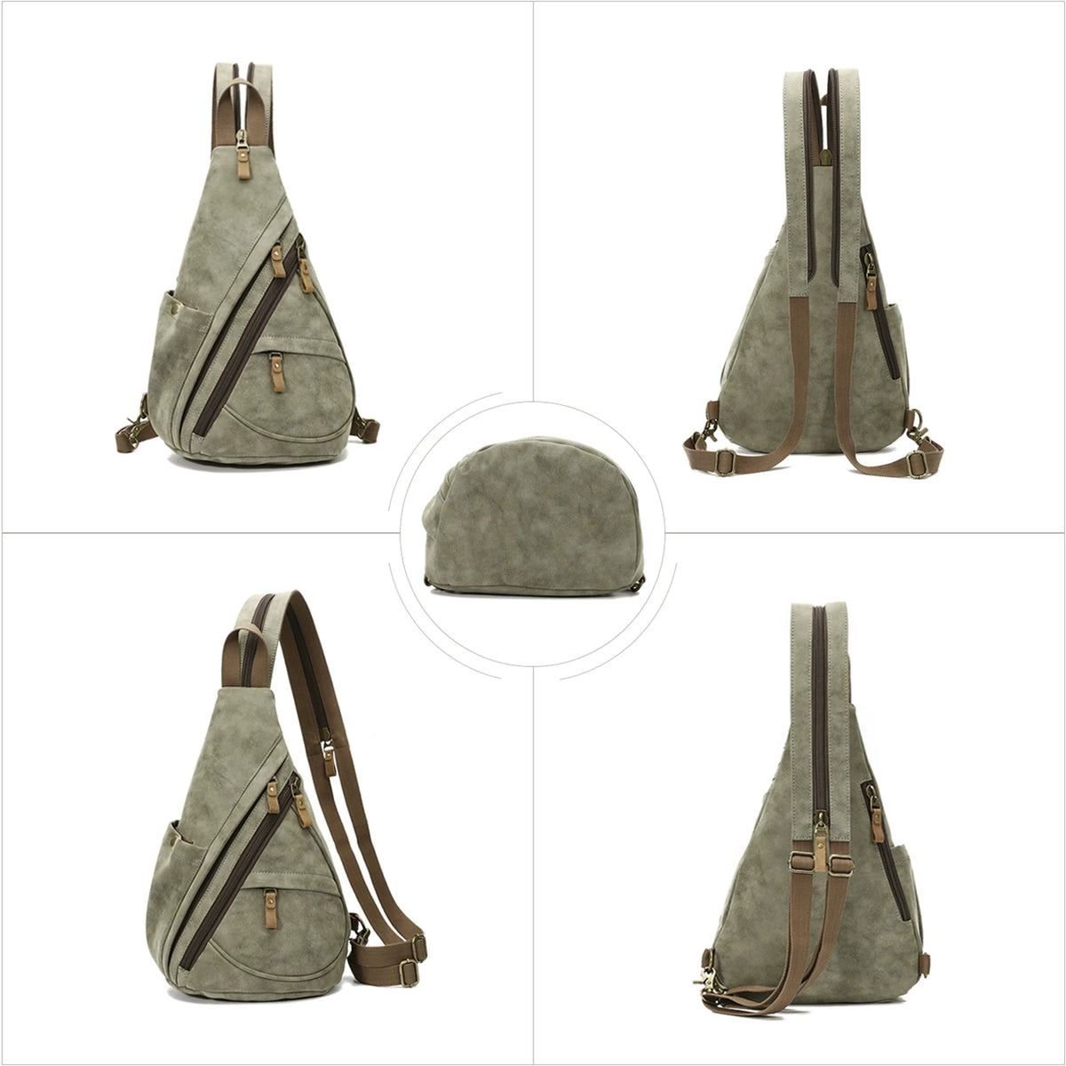 Olive Green PU Leather Sling Bag U677372