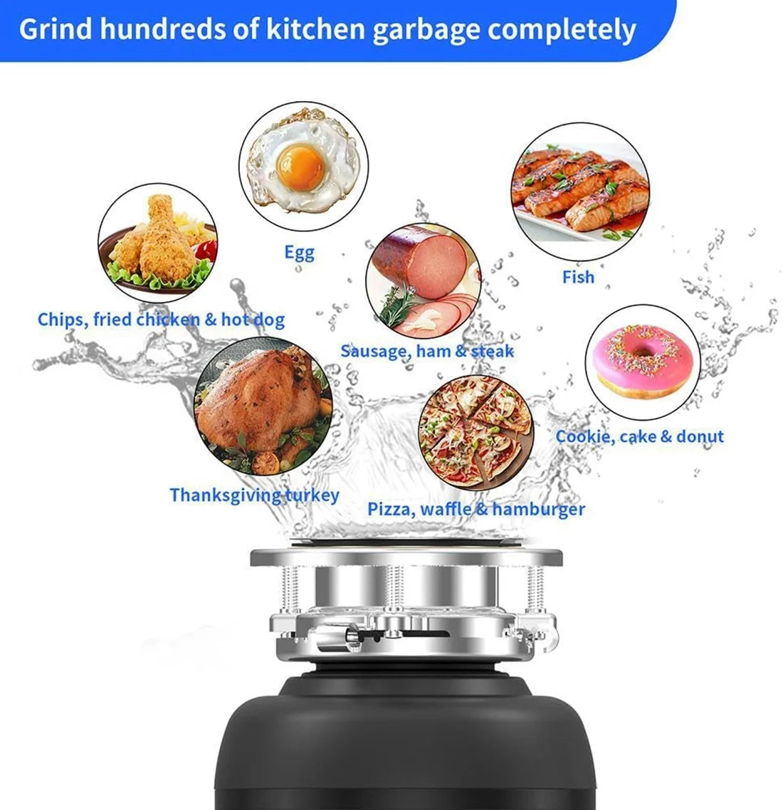 Garbage Disposal with Stainless Steel Grinding Chamber, 1/2 HP Continuous Feed with Power Cord N476
