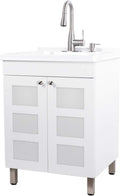 White Utility Sink Laundry Tub With Cabinet, Stainless Steel Faucet, Slow Closing Doors Z4041