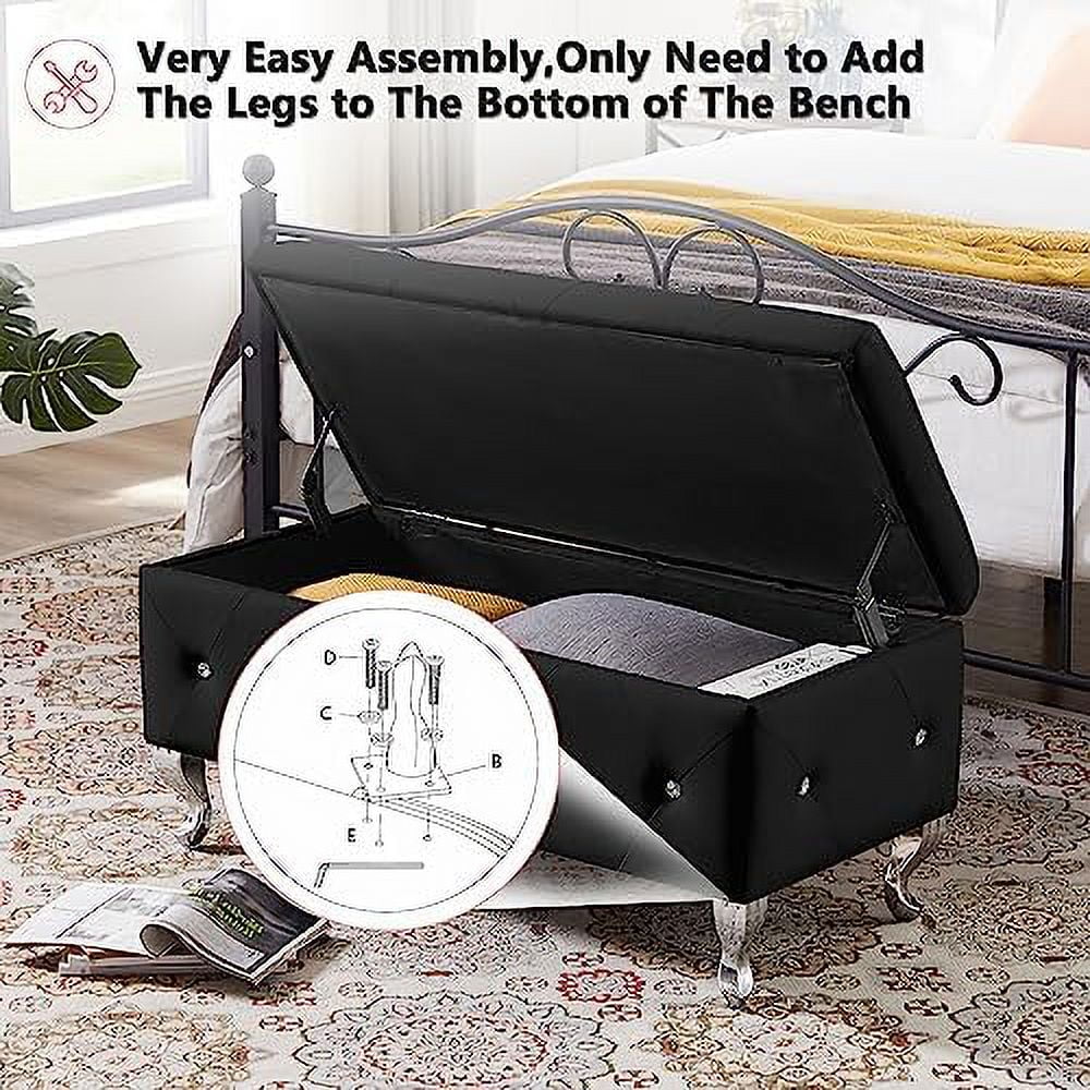 Grey Velvet Ottoman Bench with Metal Legs H997397