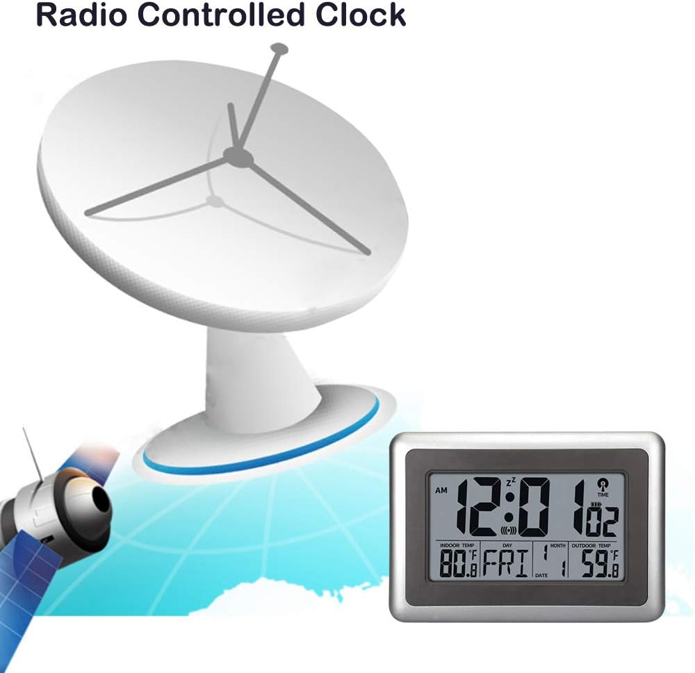 Wall Desk Clock with Indoor Outdoor Temperature Date Calendar F972957