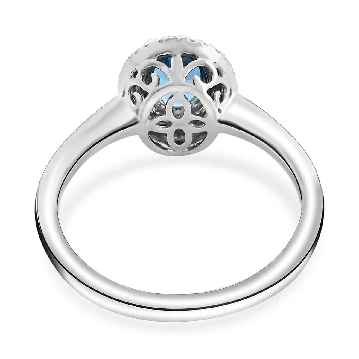 Blue Aquamarine White Diamond Oval 950 Platinum Halo Ring Size 10 Ct 0.86 E-F Color VS Clarity E879