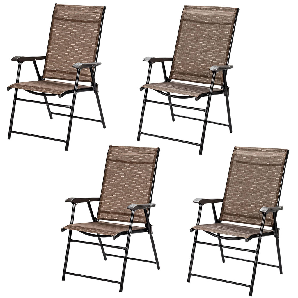 4 Piece Brown Outdoor Folding Chair with Armrest P4434