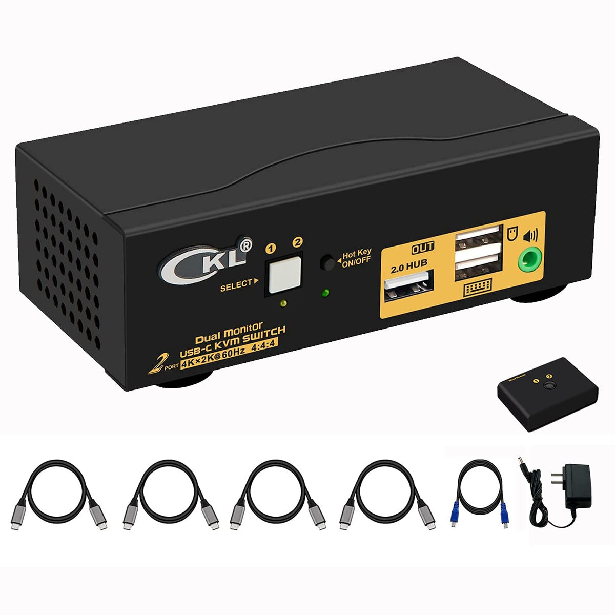 2 Port KVM Switch Dual Monitor HDMI 4K 60Hz with Cables U20974