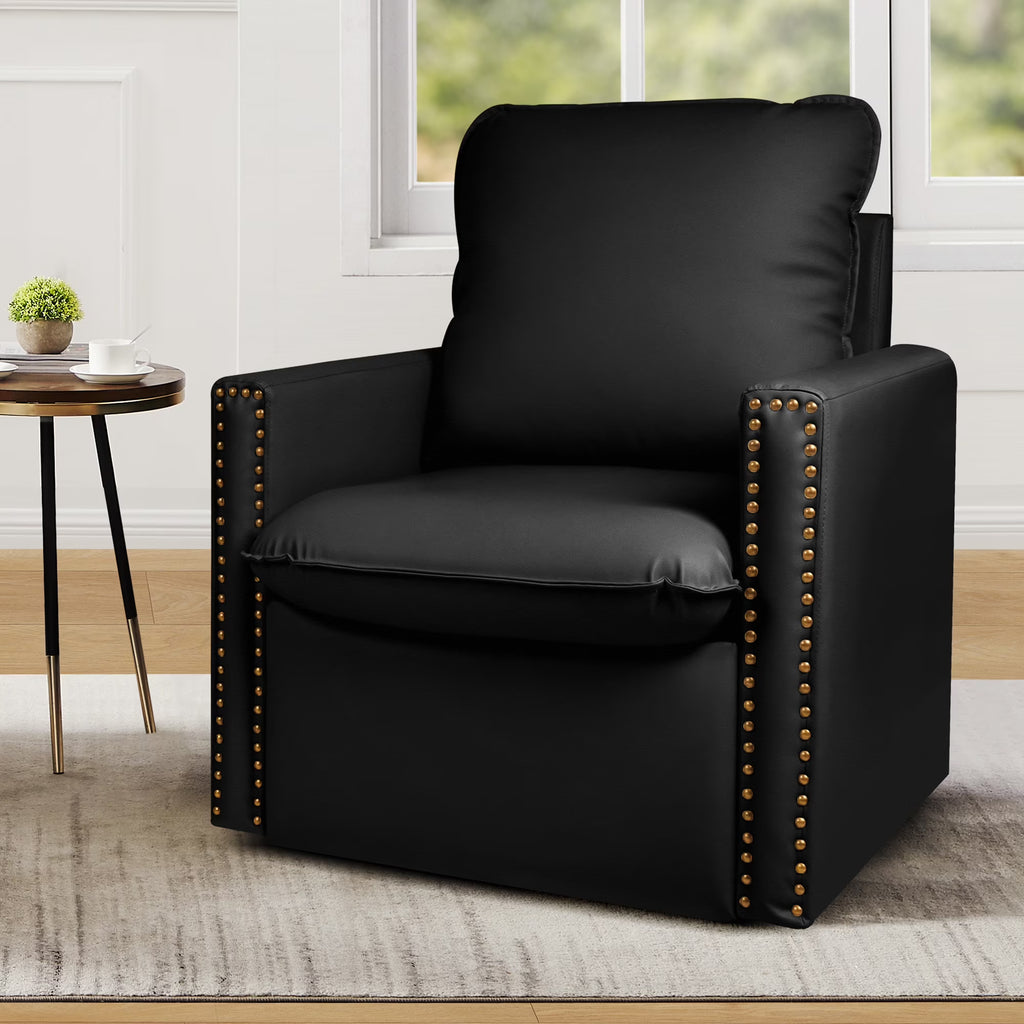 Black Faux Leather Swivel Accent Chair I813187